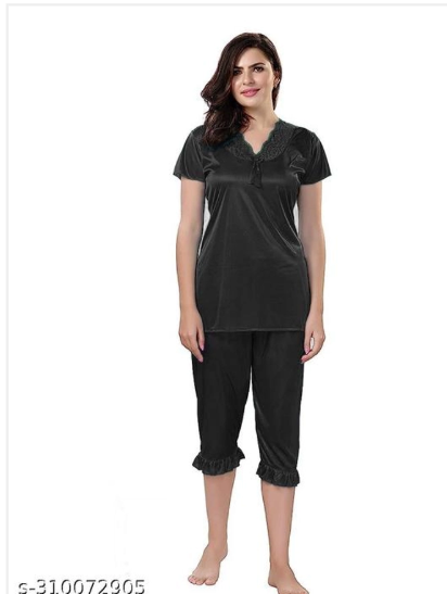 Women Black Nightwear Co-ord Set | Half Sleeve Night Suit for Women