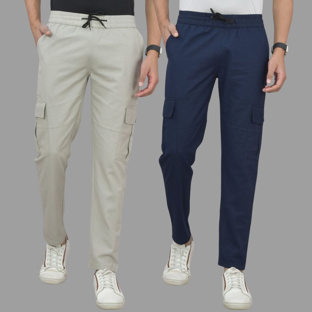 Men's Premium Cargo Joggers Combo – Cotton Blend Multi-Pocket Casual Pants (Pack of 2)