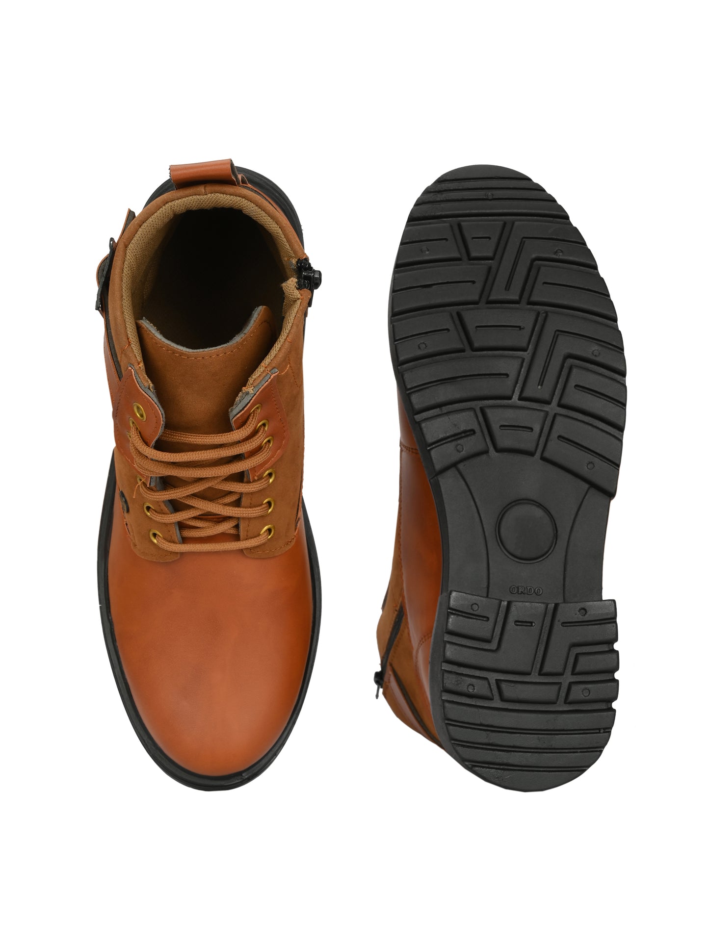 Stylish Tan Lace-Up Boots for Men | Lightweight Comfort Boots with Anti-Slip Sole | Casual & Everyday Wear