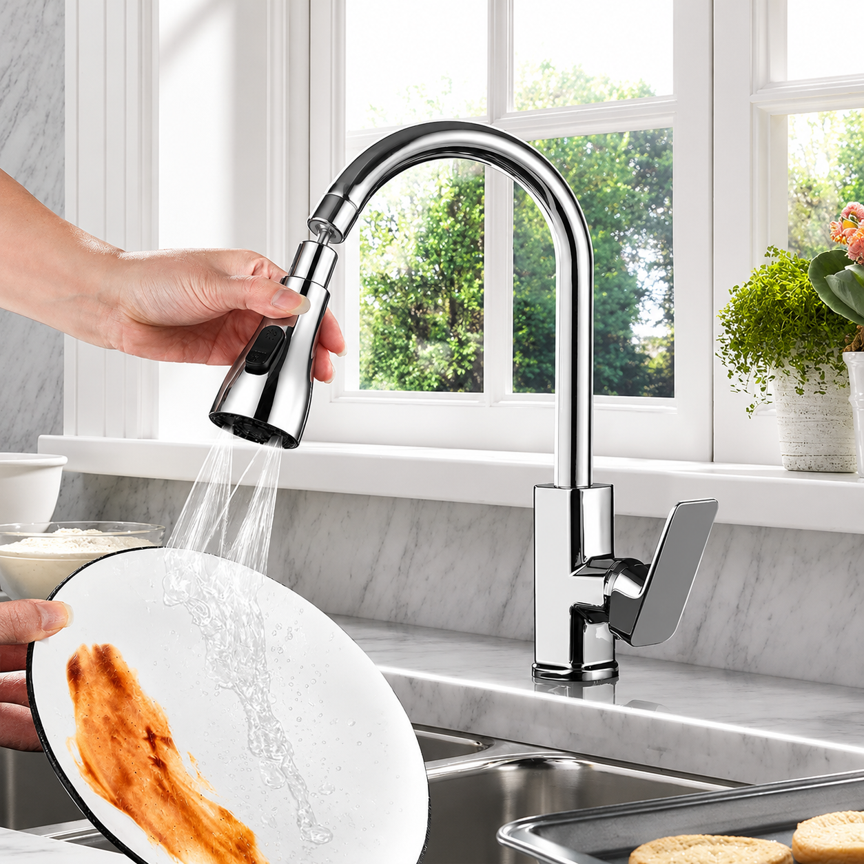 Kitchen Faucet Spray Head Water Saving 360 Swivel Ball Nozzle Tap with 3 Modes