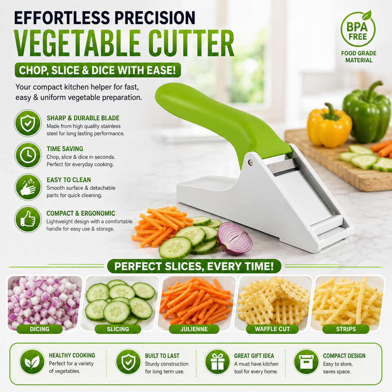 Heavy Duty French Fries Cutter & Vegetable Chopper – Manual Potato Slicer for Kitchen