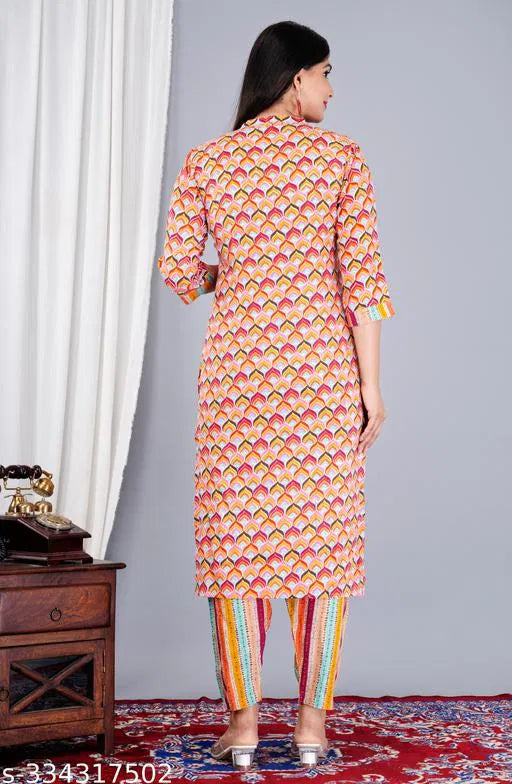 Women's Multicolor Printed Kurta Pant Set – Stylish Ethnic Co-Ord Set for Everyday Elegance