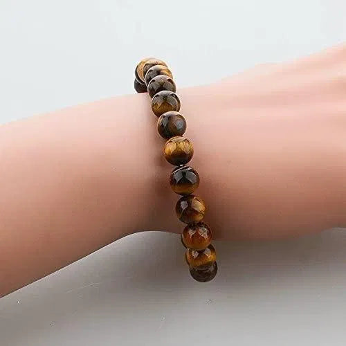Natural Tiger Eye Stone Bracelet (Pack of 2) | Premium Crystal Beaded Stretch Bracelet for Men & Women