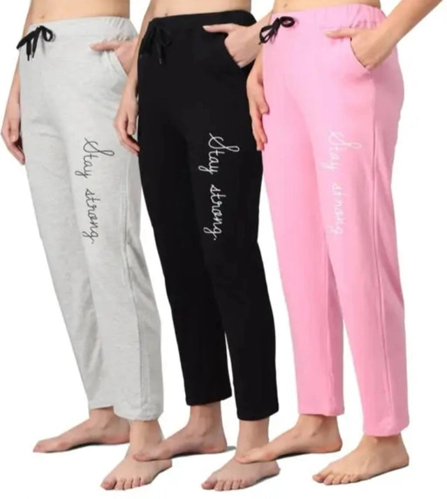 Women's Cotton Blend Lounge Pants Combo – Straight Fit Drawstring Trousers (Pack of 3)