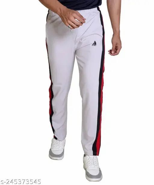 Men's White Sports Jogger Pants – Slim Fit Track Pants with Zipper Pockets