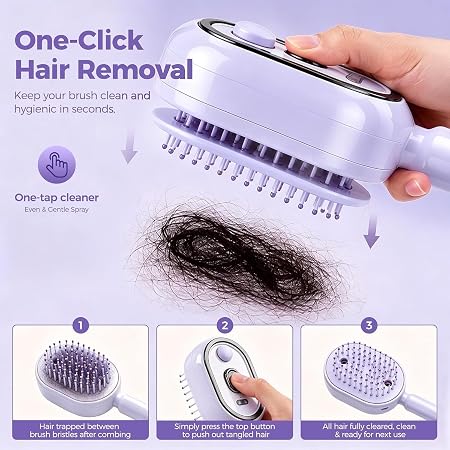 Electric Spray Air Cushion Massage Comb for Dry Frizzy Hair,Anti-Frizz, Self-Cleaning Gloss Enhancing Care Brush for Women