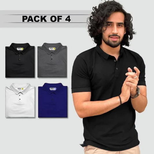 Men's Premium Polo T-Shirt Combo Pack | Solid Casual Collar T-Shirts for Men (Pack of 4)