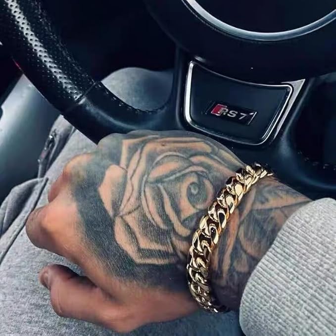 Gold-Tone Cuban Link Bracelet for Men | Premium Stainless Steel Fashion Wrist Chain