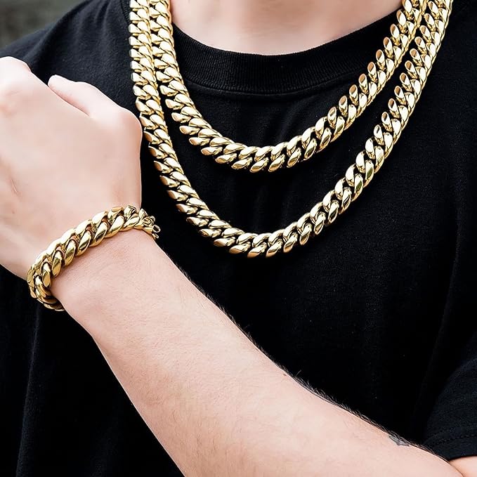 Gold-Tone Cuban Link Bracelet for Men | Premium Stainless Steel Fashion Wrist Chain