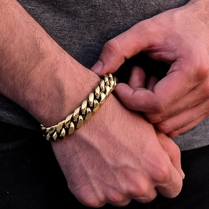 Gold-Tone Cuban Link Bracelet for Men | Premium Stainless Steel Fashion Wrist Chain