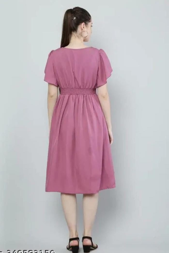 Women's Pink Fit & Flare Dress – Elegant Rayon Casual Midi Dress for Everyday Style