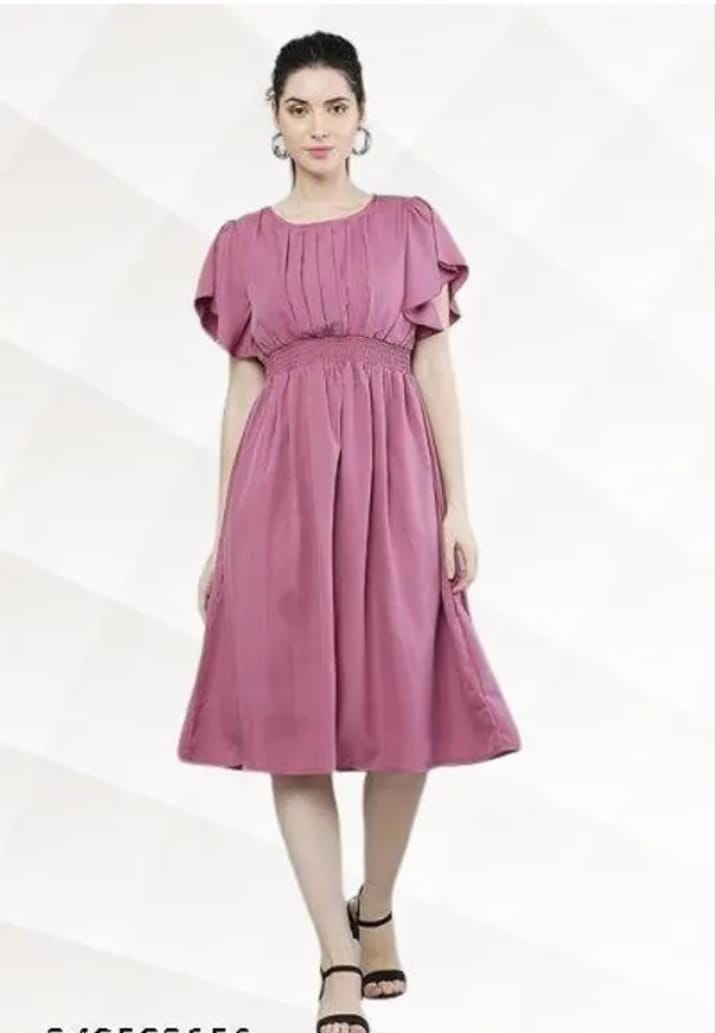 Women's Pink Fit & Flare Dress – Elegant Rayon Casual Midi Dress for Everyday Style
