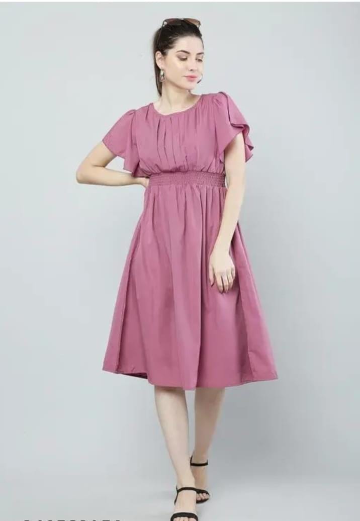 Women's Pink Fit & Flare Dress – Elegant Rayon Casual Midi Dress for Everyday Style