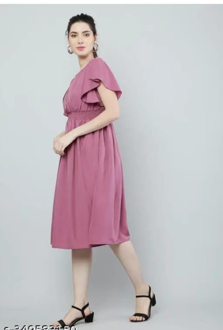 Women's Pink Fit & Flare Dress – Elegant Rayon Casual Midi Dress for Everyday Style