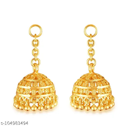 Women's Traditional Gold-Tone Jhumka Earrings – Elegant Ethnic Dangle Earrings