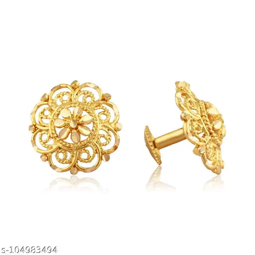Women's Traditional Gold-Tone Jhumka Earrings – Elegant Ethnic Dangle Earrings
