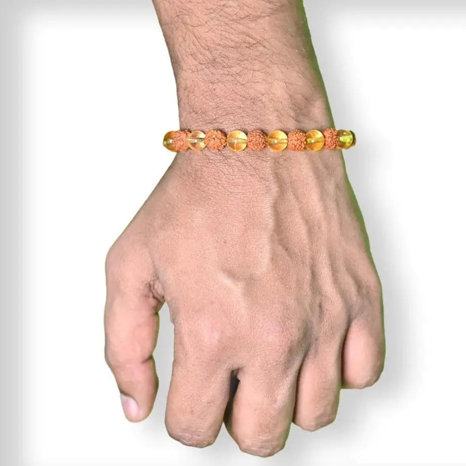 Rudraksha & Citrine Crystal Bracelet Set (Pack of 2) | Premium Natural Beaded Stretch Bracelets