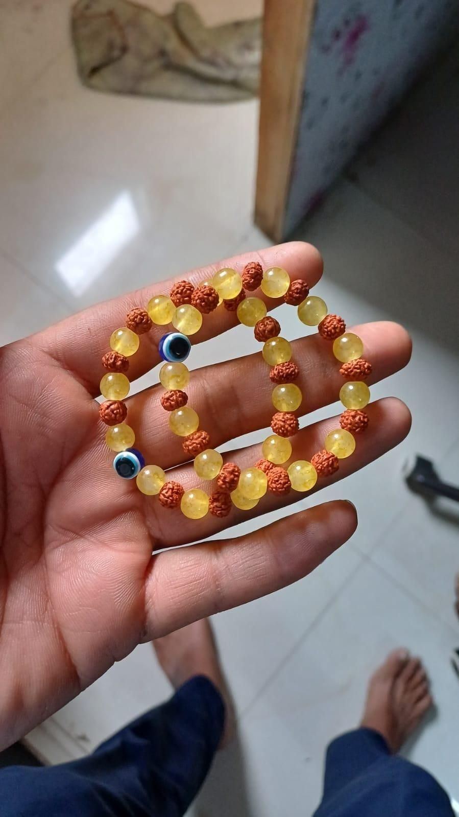 Rudraksha & Citrine Crystal Bracelet Set (Pack of 2) | Premium Natural Beaded Stretch Bracelets