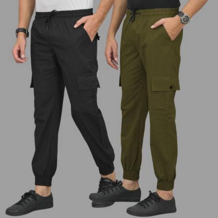 Men's Premium Cargo Joggers Combo – Cotton Blend Multi-Pocket Casual Pants (Pack of 2)