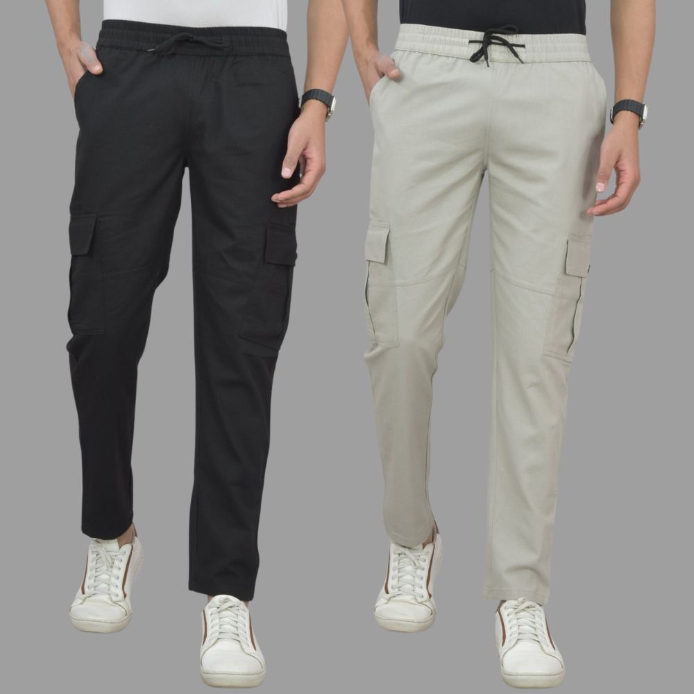 Men's Premium Cargo Joggers Combo – Cotton Blend Multi-Pocket Casual Pants (Pack of 2)