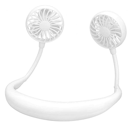 Portable Neckband Fan with LED Light | USB Rechargeable Hands-Free Cooling Fan for Men & Women (White)