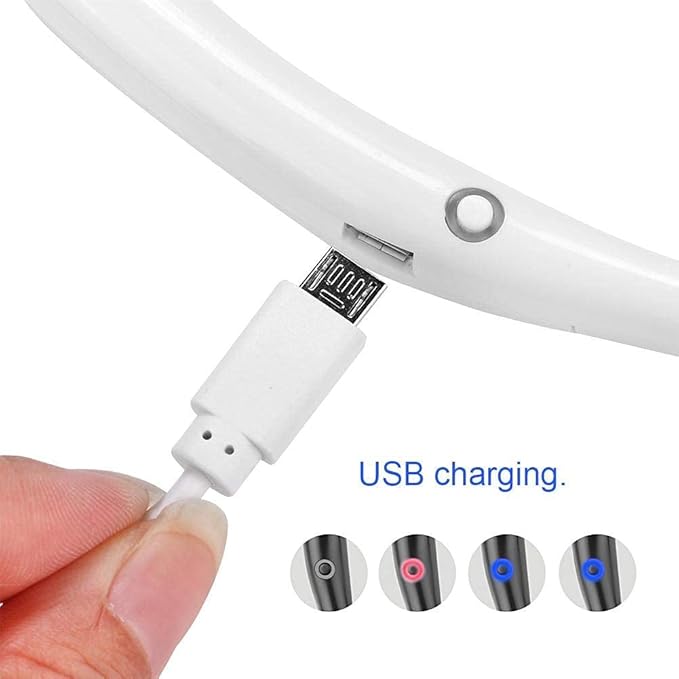 Portable Neckband Fan with LED Light | USB Rechargeable Hands-Free Cooling Fan for Men & Women (White)