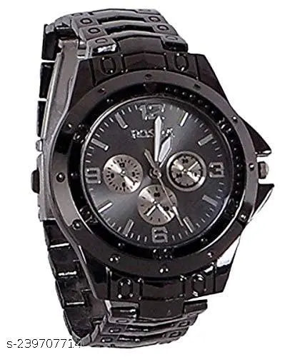 Luxury Black Metal Analog Watch for Men | Premium Quartz Stainless Steel Wrist Watch ⌚