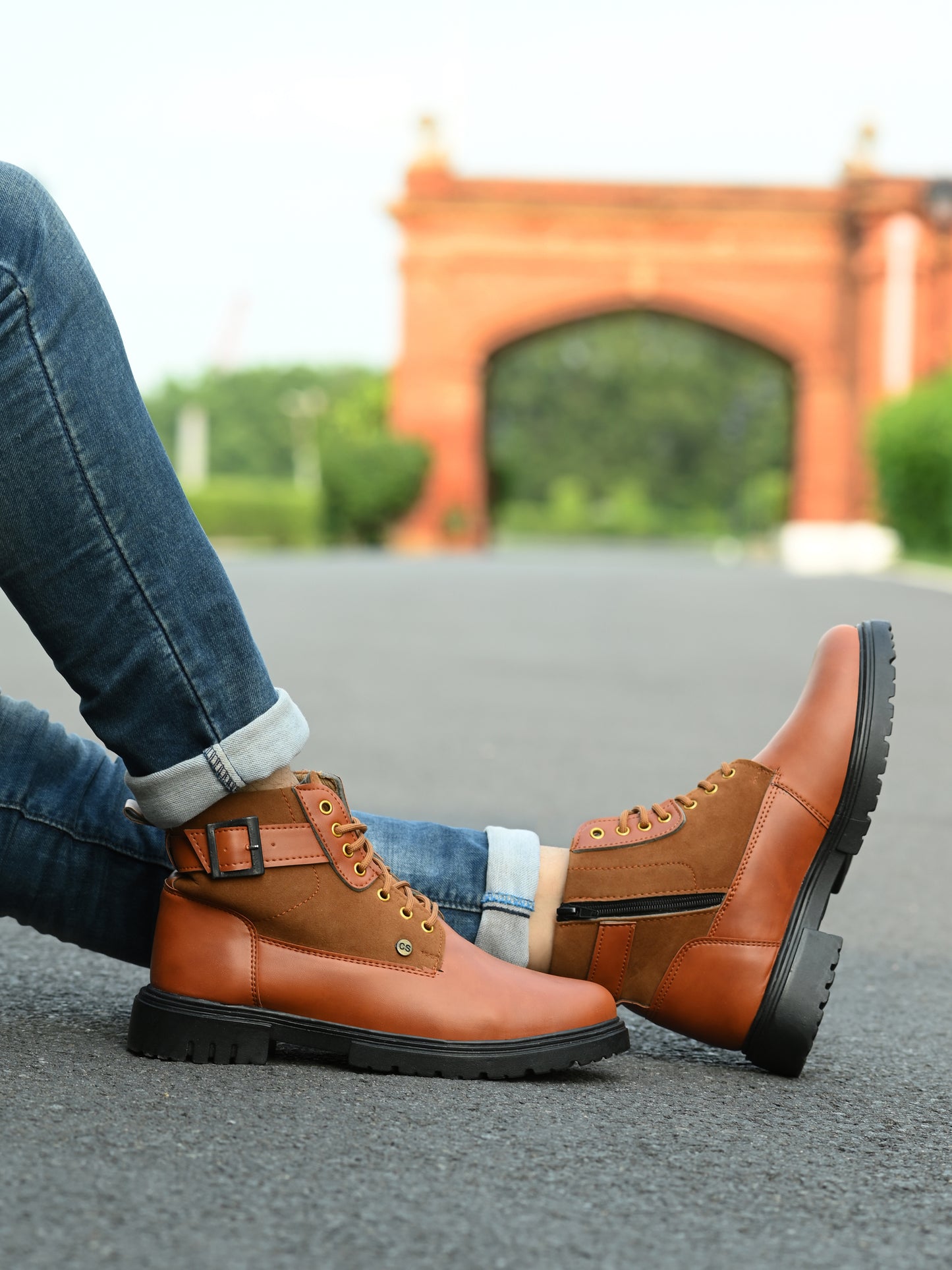 Stylish Tan Lace-Up Boots for Men | Lightweight Comfort Boots with Anti-Slip Sole | Casual & Everyday Wear