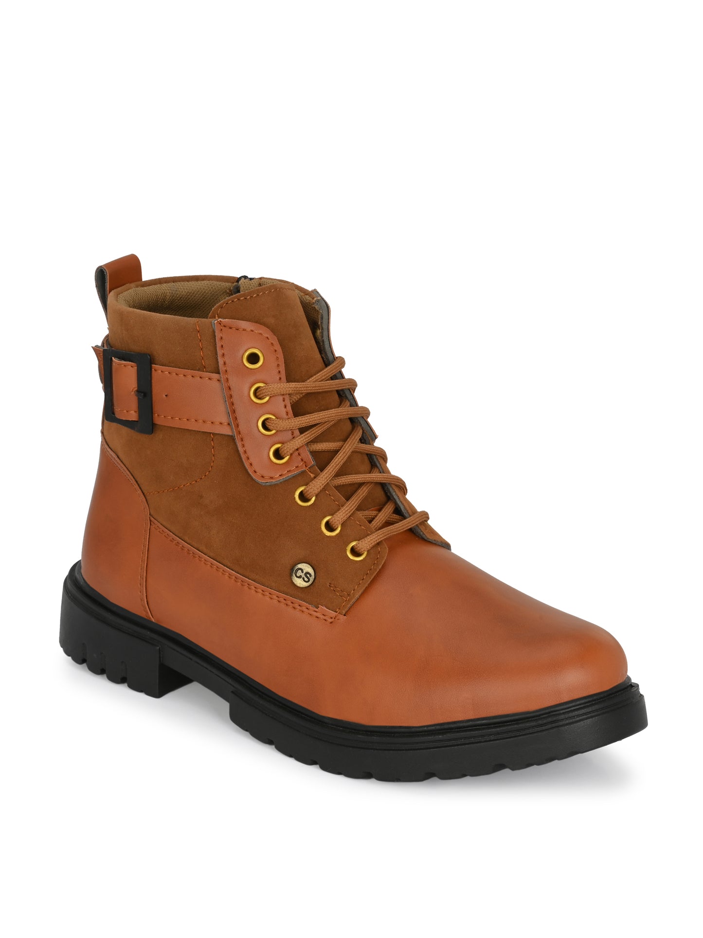 Stylish Tan Lace-Up Boots for Men | Lightweight Comfort Boots with Anti-Slip Sole | Casual & Everyday Wear