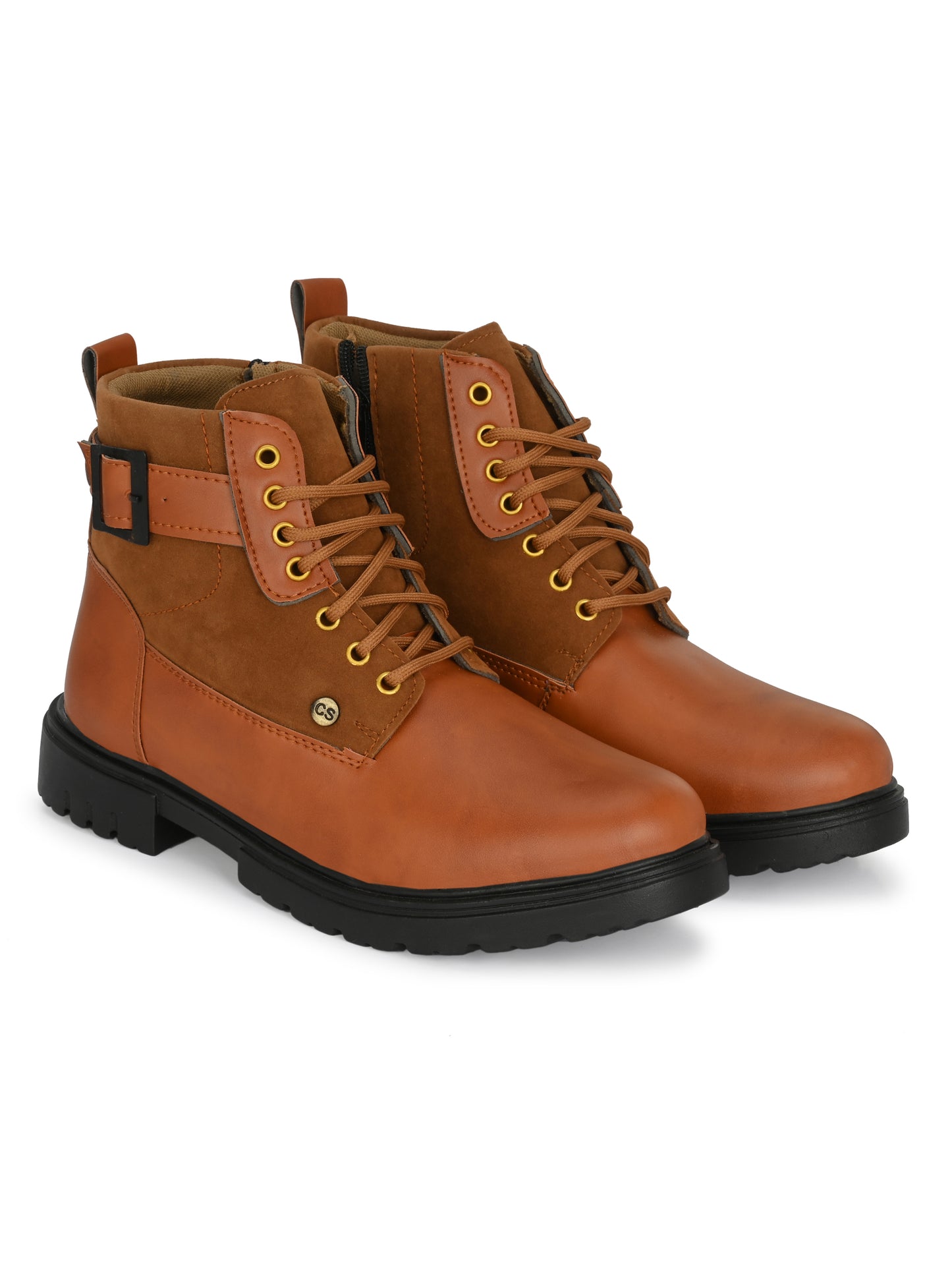 Stylish Tan Lace-Up Boots for Men | Lightweight Comfort Boots with Anti-Slip Sole | Casual & Everyday Wear