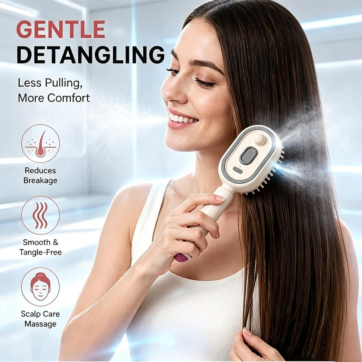 Electric Spray Air Cushion Massage Comb for Dry Frizzy Hair,Anti-Frizz, Self-Cleaning Gloss Enhancing Care Brush for Women