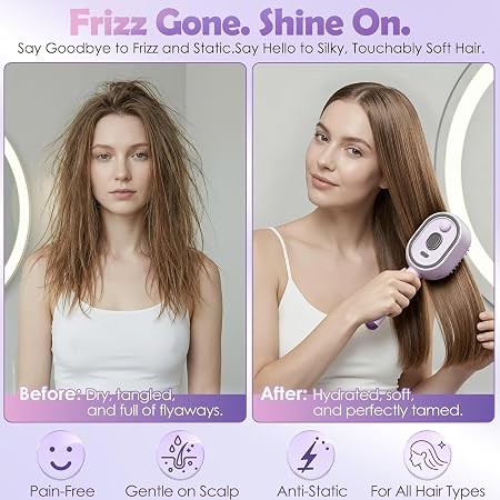 Electric Spray Air Cushion Massage Comb for Dry Frizzy Hair,Anti-Frizz, Self-Cleaning Gloss Enhancing Care Brush for Women