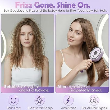 Electric Spray Air Cushion Massage Comb for Dry Frizzy Hair,Anti-Frizz, Self-Cleaning Gloss Enhancing Care Brush for Women