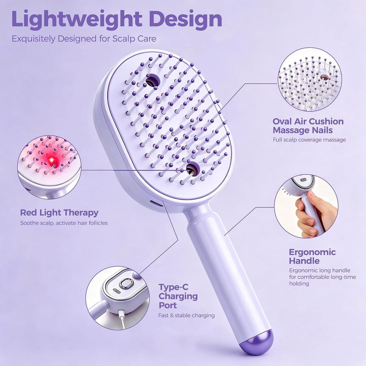 Electric Spray Air Cushion Massage Comb for Dry Frizzy Hair,Anti-Frizz, Self-Cleaning Gloss Enhancing Care Brush for Women