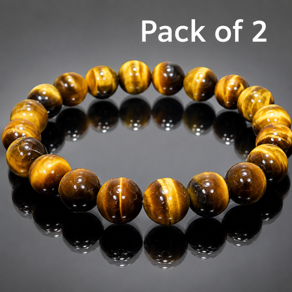 Natural Tiger Eye Stone Bracelet (Pack of 2) | Premium Crystal Beaded Stretch Bracelet for Men & Women