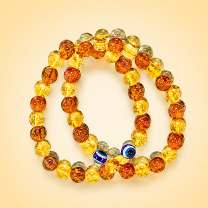 Rudraksha & Citrine Crystal Bracelet Set (Pack of 2) | Premium Natural Beaded Stretch Bracelets