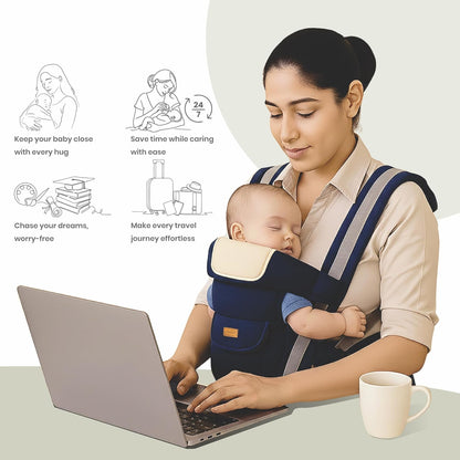 4-in-1 Ergonomic Baby Mumma's Lap Baby Carrier, Baby Hip Seat with Adjustable, Breathable & Comfortable with Storage Pockets, Supports up to 15kg for New Born Babies