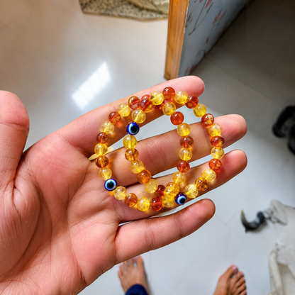 Rudraksha & Citrine Crystal Bracelet Set (Pack of 2) | Premium Natural Beaded Stretch Bracelets