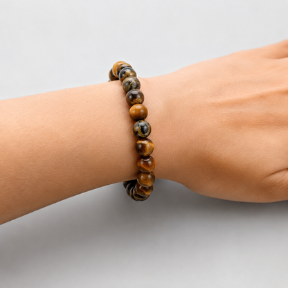 Natural Tiger Eye Stone Bracelet (Pack of 2) | Premium Crystal Beaded Stretch Bracelet for Men & Women