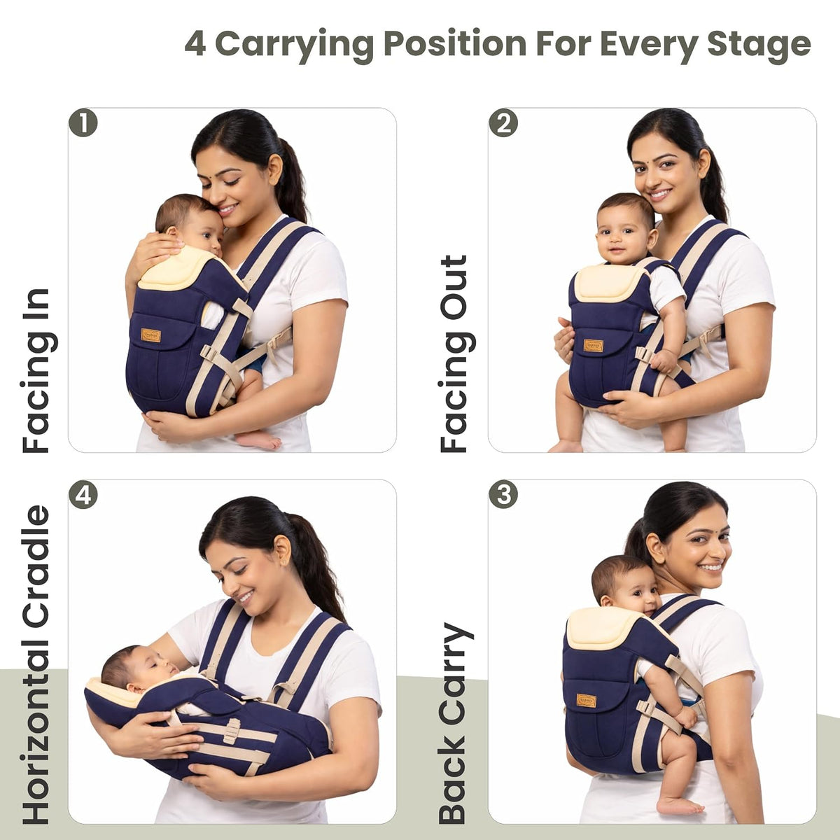 4-in-1 Ergonomic Baby Mumma's Lap Baby Carrier, Baby Hip Seat with Adjustable, Breathable & Comfortable with Storage Pockets, Supports up to 15kg for New Born Babies