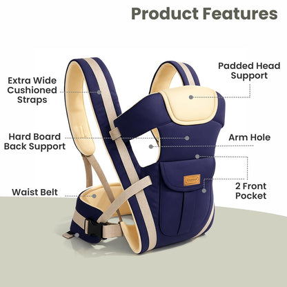 4-in-1 Ergonomic Baby Mumma's Lap Baby Carrier, Baby Hip Seat with Adjustable, Breathable & Comfortable with Storage Pockets, Supports up to 15kg for New Born Babies