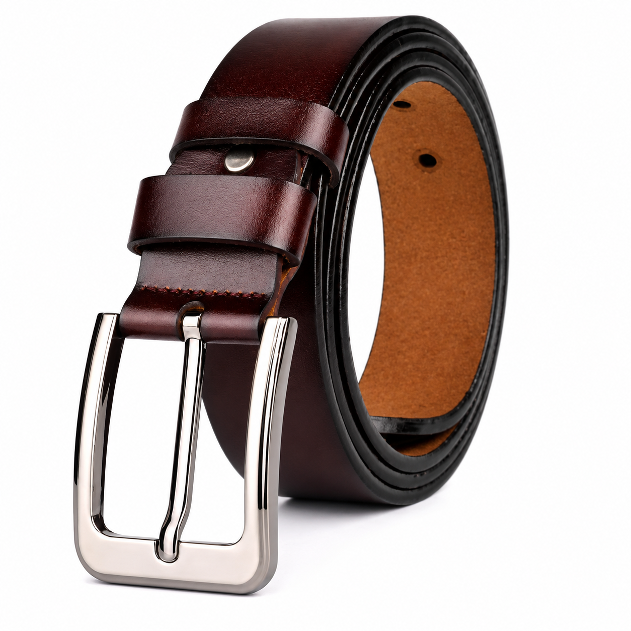 Men's Premium Brown Leather Formal Belt | Classic Adjustable Waist Belt for Office & Casual Wear