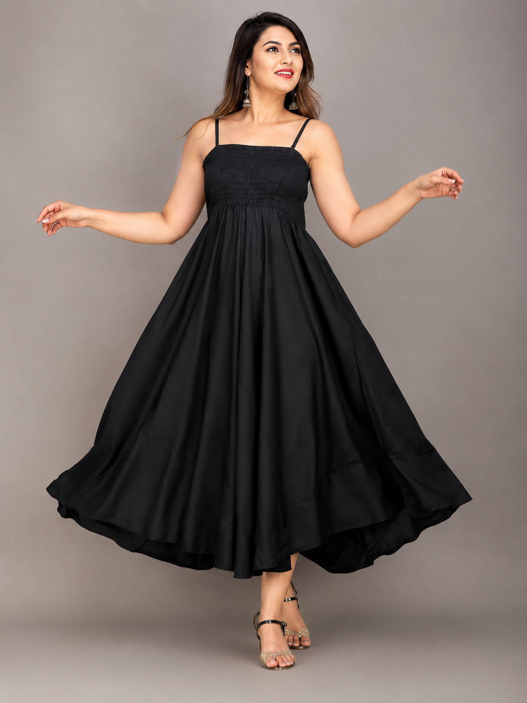 Elegant Black Maxi Dress for Women | Sleeveless Full Length Flared Party & Casual Wear Dress
