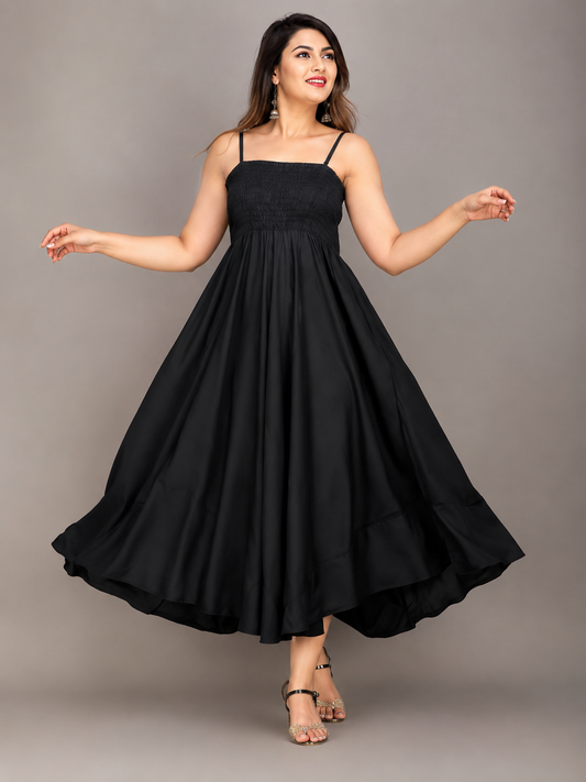 Elegant Black Maxi Dress for Women | Sleeveless Full Length Flared Party & Casual Wear Dress