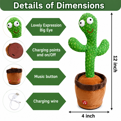 Dancing & Talking Cactus Toy for Kids – Musical Mimicking Plush Interactive Toy-Green