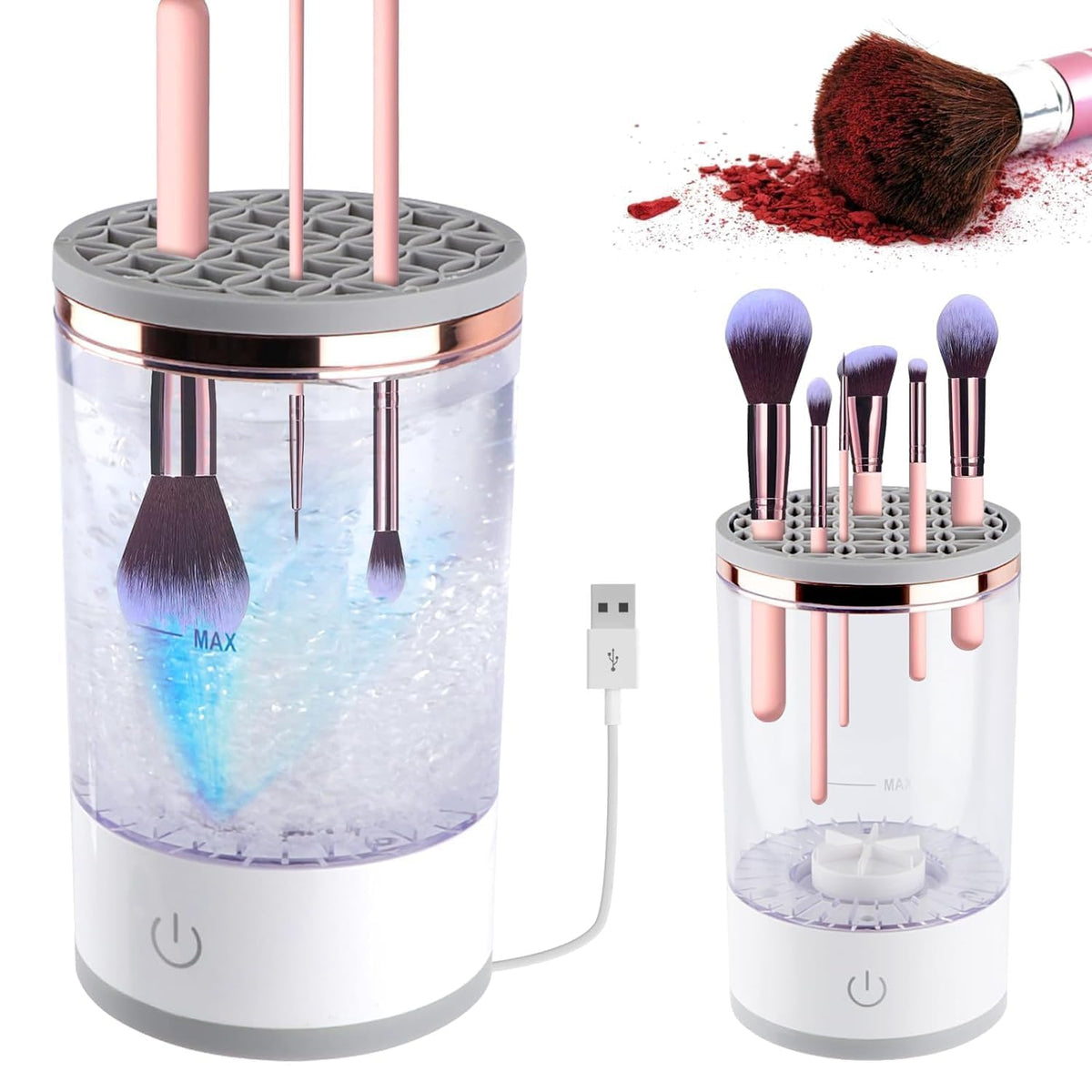 Electric Makeup Brush Cleaner and Dryer | USB Automatic Cosmetic Brush Cleaner | Upgraded Brush Cleaner for All Size Beauty Makeup Brushes | Auto-Rotating Spinner Brush Cleaner | Wash and Dry in Seconds