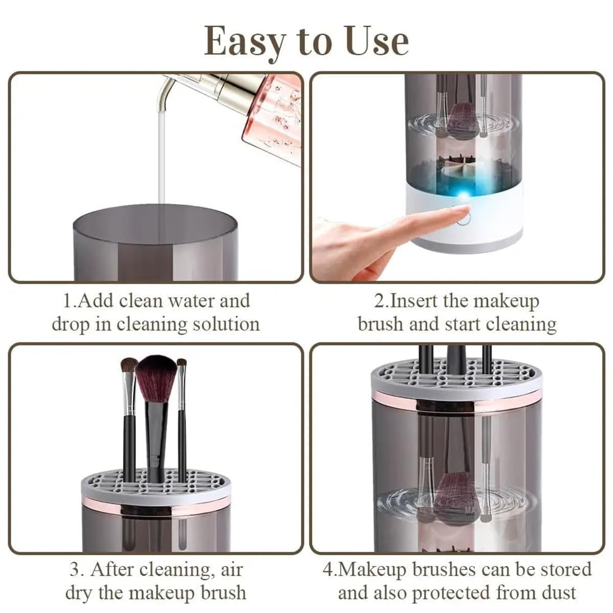 Electric Makeup Brush Cleaner and Dryer | USB Automatic Cosmetic Brush Cleaner | Upgraded Brush Cleaner for All Size Beauty Makeup Brushes | Auto-Rotating Spinner Brush Cleaner | Wash and Dry in Seconds
