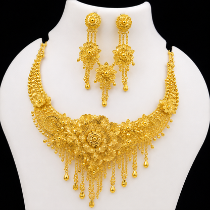 Women's Traditional Gold-Tone Bridal Jewelry Set – Designer Necklace & Earrings Set