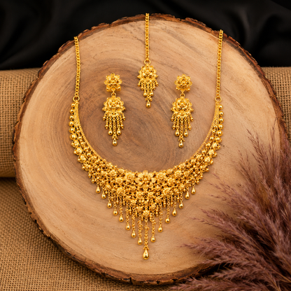 Women's Traditional Gold-Tone Bridal Jewelry Set – Designer Necklace & Earrings Set