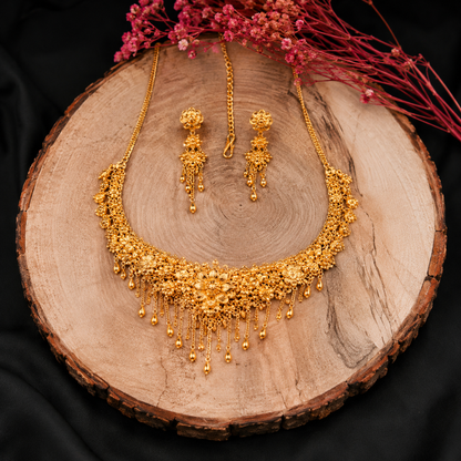 Women's Traditional Gold-Tone Bridal Jewelry Set – Designer Necklace & Earrings Set